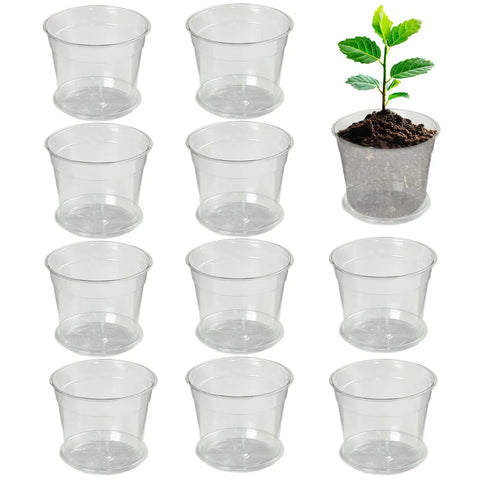Reusable Flexible Seedling Pots Set Of 10 With Drip Tray, Durable PET Plant Starters For Outdoor Garden, Easy Transplanting And Potting