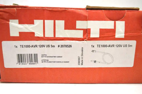 Box of Heavy Duty Supply Cord TE 1000 AVR 120V 5m for Drilling and Demolition Work, shown with brand labeling