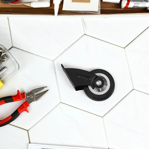 Heavy Duty Slider Wheels Rock Solid Construction For Quiet Barn Door Cabinet Sliding Track Gliding Flexible side mount wheel on tile.