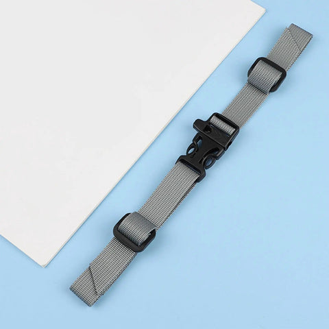 Adjustable Chest Strap For Backpacks With Quick Release Buckle, Durable Nylon Fastener, Outdoor Shoulder Strap, Grey on blue background