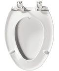 Commercial Heavy Duty Elongated Toilet Seat With White Cover And No Slam Seat Built Different For Busy Public Washrooms Featuring Grip Tight Bolts For Zero Drama Installation Made In Usa, top view