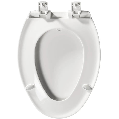 Commercial Heavy Duty Elongated Toilet Seat With White Cover And No Slam Seat Built Different For Busy Public Washrooms Featuring Grip Tight Bolts For Zero Drama Installation Made In Usa, top view