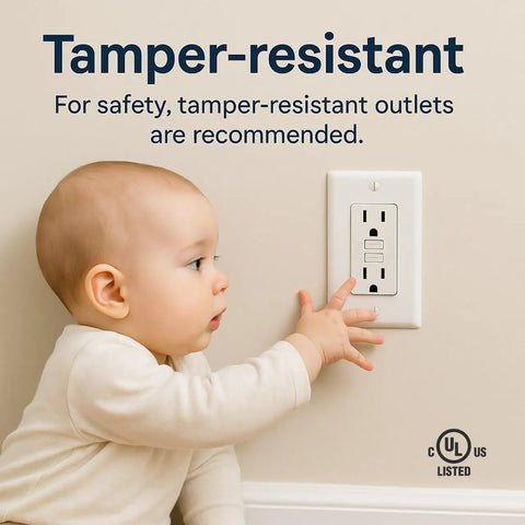 Child reaching for a 15 Amp Wr White Gfcis Outlet Bundle Bringing Hella Reliable Smart Self Test And Sharp Led Indicators Tamper Locked.