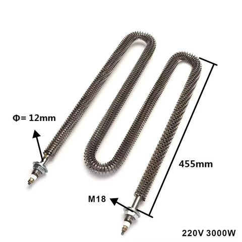 Top Shelf W Shape Finned Tubular Heater 220 Volt 3000 Watt Heavy Duty Industrial Air Heating Element SUS304 Stainless Steel with M18 mount.