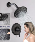 Matte Black Shower Faucet With Tub Spout 6 Spray Shower Head System Single Handle Trim Kit With Rough In Valve in use
