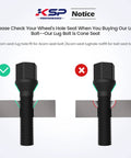 Kickass M14x1.25 Lug Bolts For BMW And Mini Whips Featuring Conical Seat showing correct and incorrect fit with cone seat and ball seat.