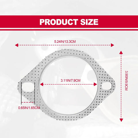 2 Pack Heavy Duty Exhaust Manifold Gasket 3 Inch 2 Bolt Flange Replacement Universal Fit dimensions diagram showing size measurements.