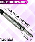 MT2 Morse Taper Shank Spring Loaded Center Tap Guide Tool Runs Smooth As Butter And Hits The Sweet Spot For Flawless Thread Alignment On Any Lathe Mill Or Jig Bore Without Breaking Your Budget Or Your Taps, showing 145mm length.