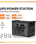 Hella Reliable Portable Solar Power Station 2400W 2048Wh black battery bank with multiple output ports and fast charging features.