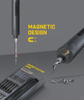Mini Electric Precision Screwdriver Kit With LED Light And 24 Magnetic Bits shown with screws and magnetic feature
