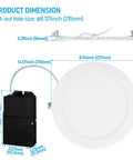 Premium Series 8 Inch Ultra Thin LED Recessed Ceiling Light With J Box Dimmable 18W dimensions diagram showing cut-out size.