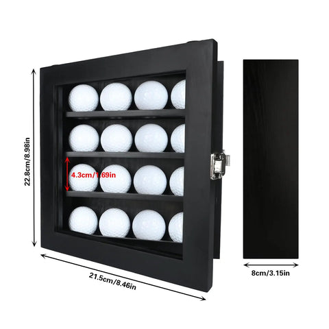 Golf Ball Display Case With 16 Slots For Wall Mount Display Clear Glass Door And Lock For Collectors Memorabilia
