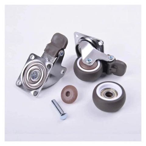 4 Piece Heavy Duty Furniture Casters Set, Soft Rubber Swivel Wheels With White Stems And Silver Rollers, 80kg Capacity shown