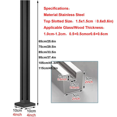 Level Up Your Outdoor Setup With This Game Changing Black Steel Glass Railing Kit Designed For Wide Decks And Covered Patios To Deliver Crisp Sight Lines And Simple Adjustable Height Mounting, stainless steel post with dimensions.