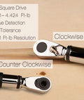 Bit Head Digital Torque Wrench With One Quarter Inch Drive Adapter showing clockwise and counterclockwise directions