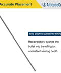 Overall Length Gauge Straight Aluminum OAL Gauge For Reloading, Precision Bullet Seating, shown with instructions.