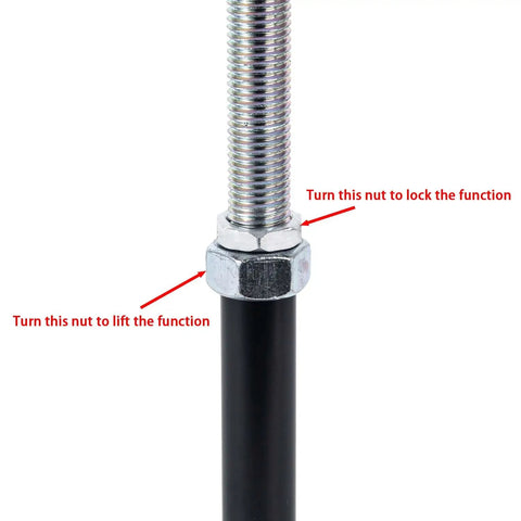 Close-up of adjustable leveling jack showing height adjustment nut and locking mechanism for saggy floor fix.