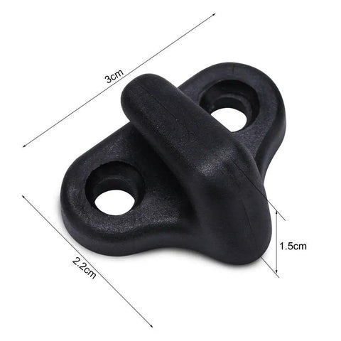 Dang Solid Nylon J Hook Lashing Hardware With Stainless Steel Screws, black nylon, 3cm size for kayak and canoe gear securing.