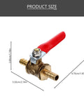 Kickass 2Pcs Copper Ball Valve 6MM Fittings With Red Handle Hella Tough, showcasing dimensions and design for irrigation systems.