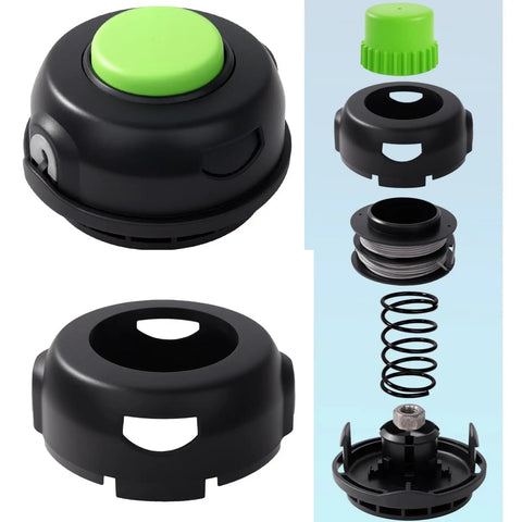 Replacement Trimmer Head For Greenworks String Trimmer Pro Grade Upgrade Fits ST60V ST60V T0 ST60B01 BL60L00 STG401 And ST80 Series 80V ST80L200 ST80L210 ST80L00 STBA80L210 Ideal Upgrade For Quick Line Feed And Durable Cut Performance shown disassembled and assembled.