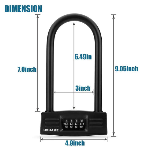 Dimensions of Heavy Duty Bike U Lock With 4 Digit Combination For Bicycle Electric Scooter Motorcycle And Gate Fence Anti Theft Security Lock For Maximum Protection