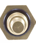 Top view of engine coolant temperature sensor: brass hex body with black O-ring and metal tip