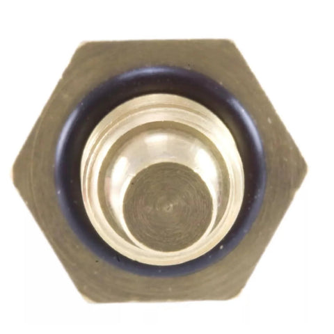 Top view of engine coolant temperature sensor: brass hex body with black O-ring and metal tip