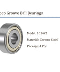 Deep groove ball bearing 1614ZZ, chrome steel, 9.5x28.5x9.5 mm, 4 pcs