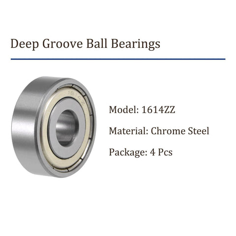 Deep groove ball bearing 1614ZZ, chrome steel, 9.5x28.5x9.5 mm, 4 pcs
