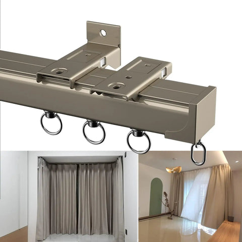 Heavy Duty Ceiling Track System For Bay Windows With Corner Connectors And Roller Glides, for drapes and room dividers.