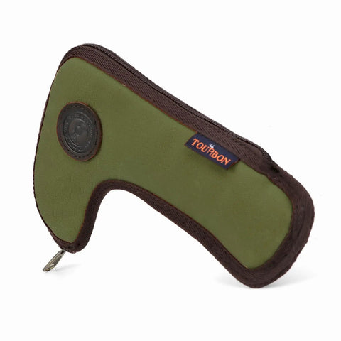 Green canvas Rifle Bolt Holder Pouch Case Cover With Canvas Padding Tough As Nails Anti Rattle Protector for bolts, side view.