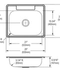 Diagram of Single Bowl Drop-In Stainless Steel Kitchen Sink 25 By 21 Inches dimensions for 30 inch cabinets installation