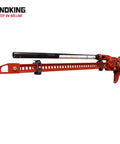 Red high-lift jack with grip, Heavy Duty Rubber Shovel Mount Clamp Fits One And One Eighth To One And One Half Inch Objects Holds