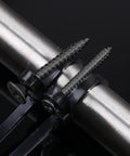 Black 5.9 Inch Nylon Zip Ties With Screw Holes Kit, 100 Pack Zip Ties And 100 M4 X 12 Stainless Steel Screws securing a metal pipe