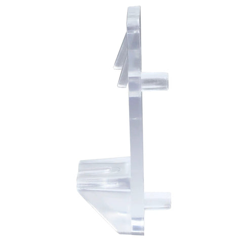 Tough As Nails 12 Pack Clear Polycarbonate Cabinet Shelf Support Pins, side view showing heavy duty self-locking design.