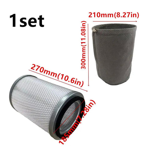 HEPA Cartridge Vacuum Filter And Pre-Filter With Clamp For Vacmaster Industrial VK811PH VK1011SIWTH, dimensions shown