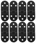 8 Piece Black Zinc Alloy Folding Table Flip Top Hinges With 180 Degree Round Edge Design, arranged side by side