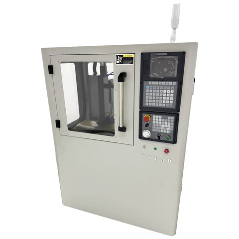 Programmable CNC Milling And Drilling Machine With 157.75 Inch By 5.51 Inch Workbench For Drilling Milling Tapping And Cutting Pro Grade High Speed 12000 RPM Spindle 220V 60Hz Power Heavy Duty Shop Ready, shown with control panel and enclosed body