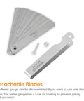 ZUZUAN feeler gauge set with 32 blades and 16-blade offset gauge, detachable blades, metal holder