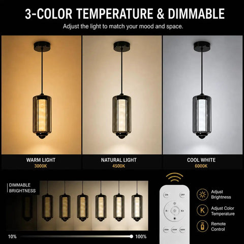 Alabaster Pendant Lights, Smoky Gray Glass Pendant Light Fixtures featuring three color temperatures shown in various lighting styles.