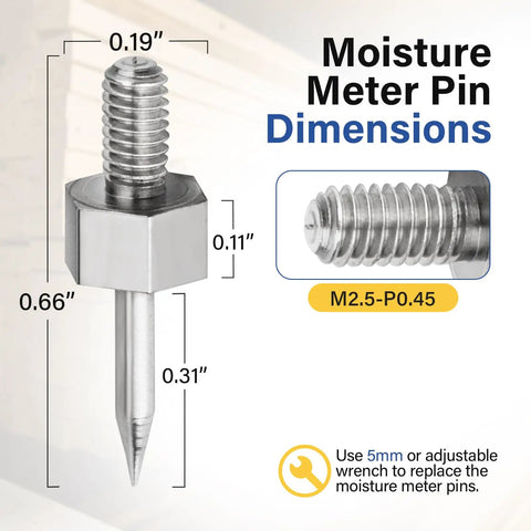PIN3 Moisture Meter Replacement Pins for MMD4E 6 Pack Compatible with RHMG650 and RHMG700DL Easy Swap for Accurate Readings Durable Pin Set for DIY Wood Moisture Checks, stainless steel M2.5-P0.45 pin dimensions