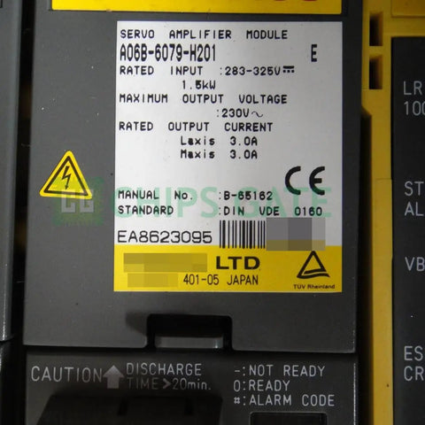Pro Grade A06B-6079-H201 Servo Drive 1 Piece For Industrial Automation, Lightning Fast Motion, Plug And Play Setup, Smooth Speed Control, Rugged Build For PLC Systems And CNC Machinery, Ready To Ship Now. Label close-up on servo amplifier module