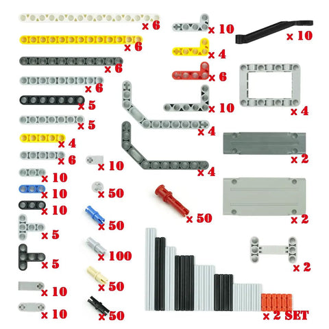 582 Piece Dope Tech Parts Set With Beams Axles Connectors Pins Panels For Building Blocks And Robot Kits, assorted parts layout