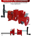 Heavy Duty Cast Iron Pipe Clamps 4 Pack For Real Woodworking Tough As Nails Jig And Wood Glue Press Half Inch Threaded Steel Fixture on 1/2 inch pipe.