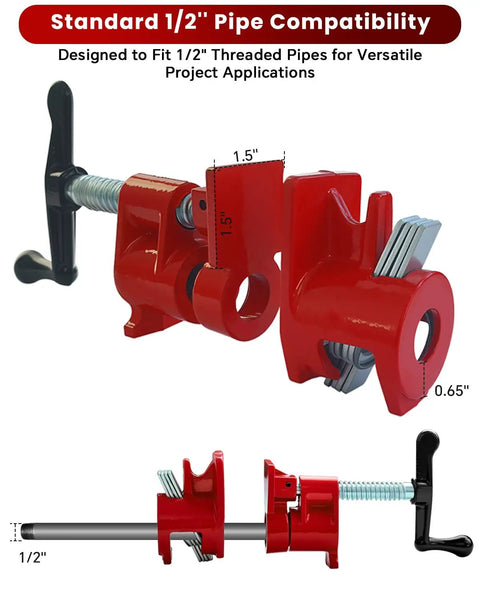 Heavy Duty Cast Iron Pipe Clamps 4 Pack For Real Woodworking Tough As Nails Jig And Wood Glue Press Half Inch Threaded Steel Fixture on 1/2 inch pipe.