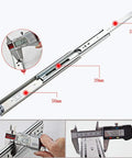 Heavy Duty Push To Open Drawer Slides Full Extension Ball Bearing Runners Industrial Grade Telescopic Cabinet Guides 34 Inch with measurement details.