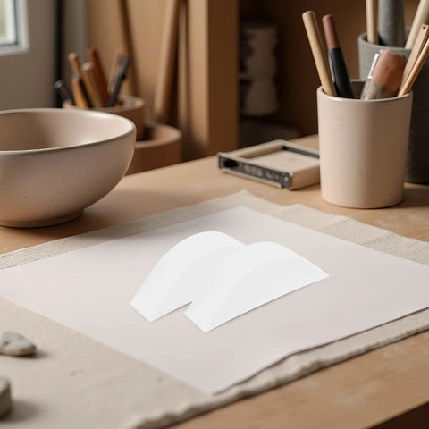 Pro Grade Protective Corner Guards for Picture Frames and Glass Tables shown on a desk with bowls and stationery items.