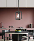 Industrial Black Metal Lantern Pendant Light 1 Light For Kitchen Island Dining Room Bar Cafe Adjustable Hanging Ceiling Fixture Dimmable Easy Install Slick Modern Vibe Sloped Ceiling Compatible over round table in modern kitchen