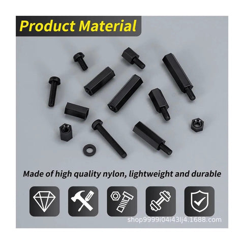 580 Piece M3 Black Nylon PCB Standoff Mounting Kit With Screws Nuts And Washers For PCB Installations Chassis And DIY Electronics Builds With Insulated Corrosion Resistant Spacers And Vibration Dampening Build Ready For Your Next Rig. Black nylon standoff parts