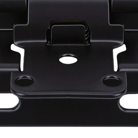 Close-up of matte black Spring Self Closing Cabinet Hinge for 1/2 inch overlay with durable steel construction and holes for screws